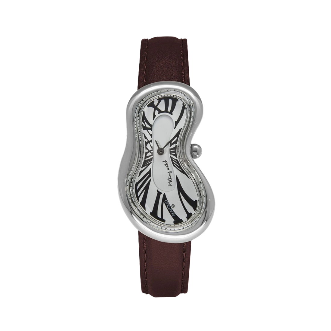 srebrny zegarek rozlany salvador dali exaequo melting watch kwarcowy biały z brązowym paskiem