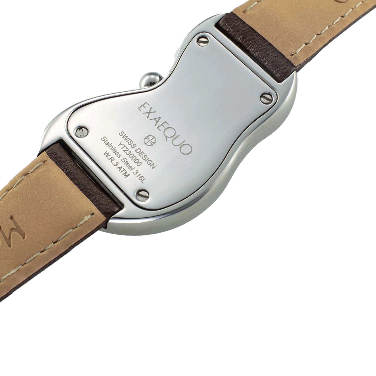 srebrny zegarek rozlany salvador dali exaequo melting watch kwarcowy biały z brązowym paskiem od tyłu