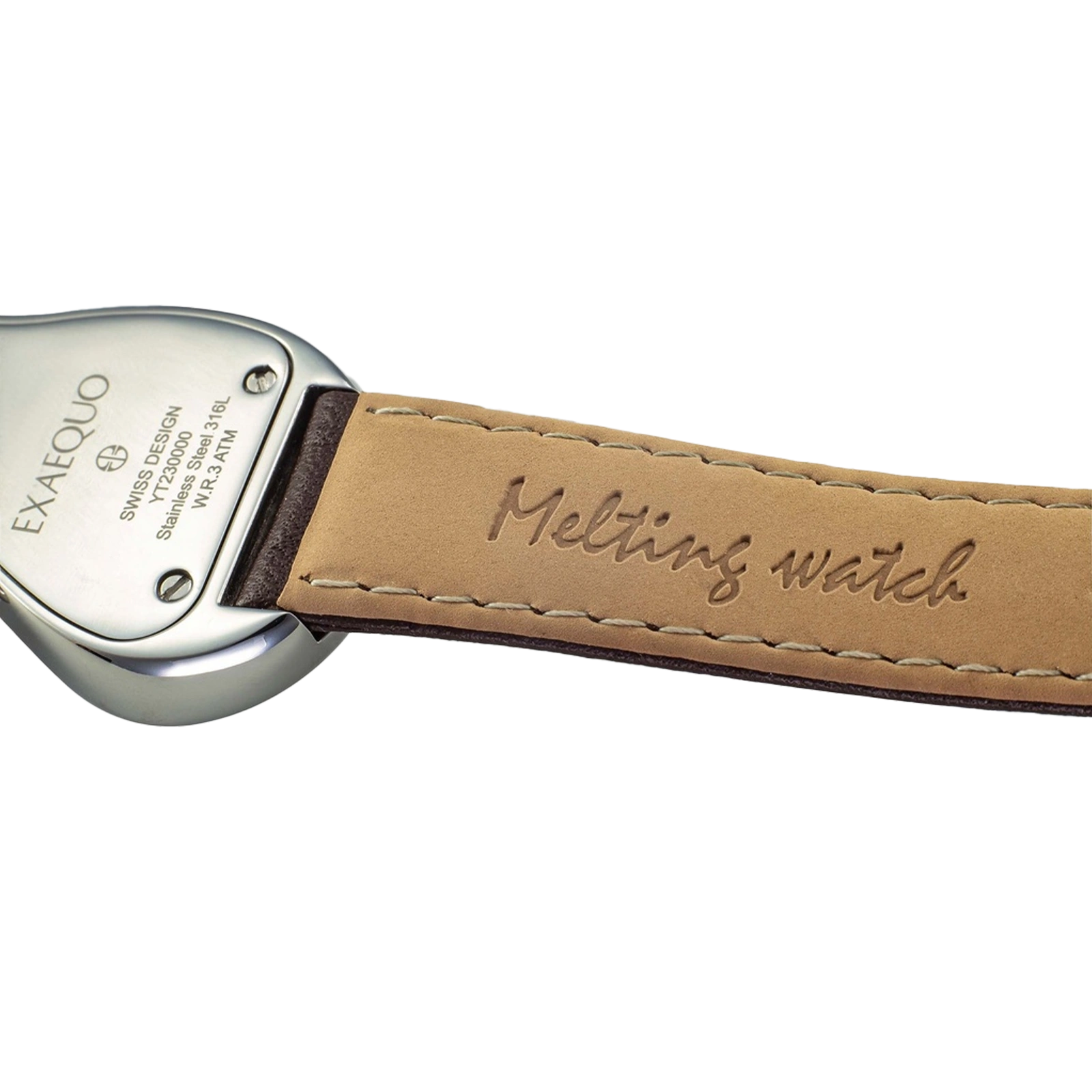 srebrny zegarek rozlany salvador dali exaequo melting watch kwarcowy biały z brązowym paskiem