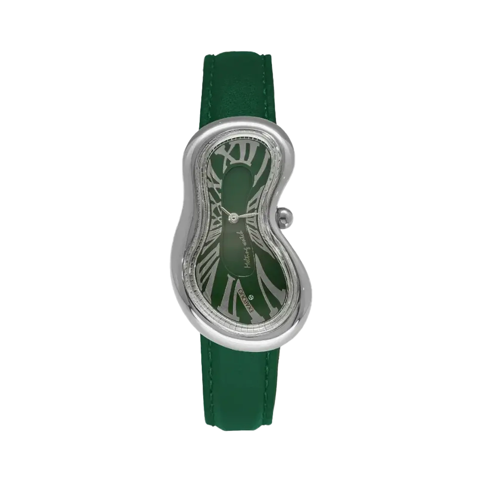 srebrny zegarek rozlany salvador dali exaequo melting watch kwarcowy zielona tarcza i zielony pasek