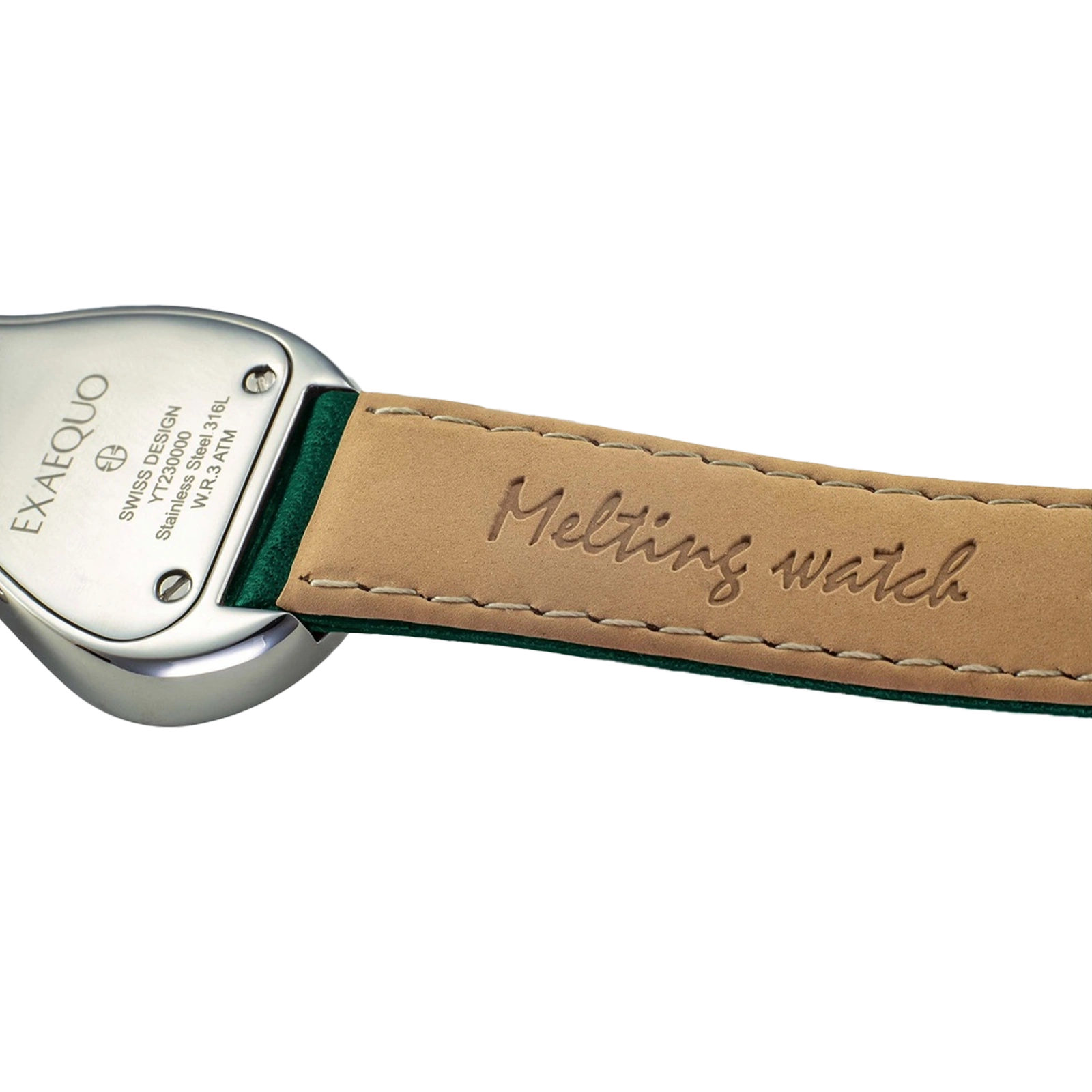 srebrny zegarek rozlany salvador dali exaequo melting watch kwarcowy zielona tarcza i zielony pasek
