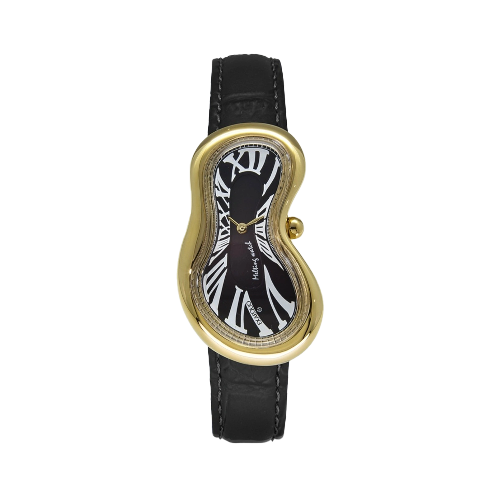 złoty zegarek rozlany salvador dali exaequo melting watch kwarcowy czarna tarcza i czarny pasek