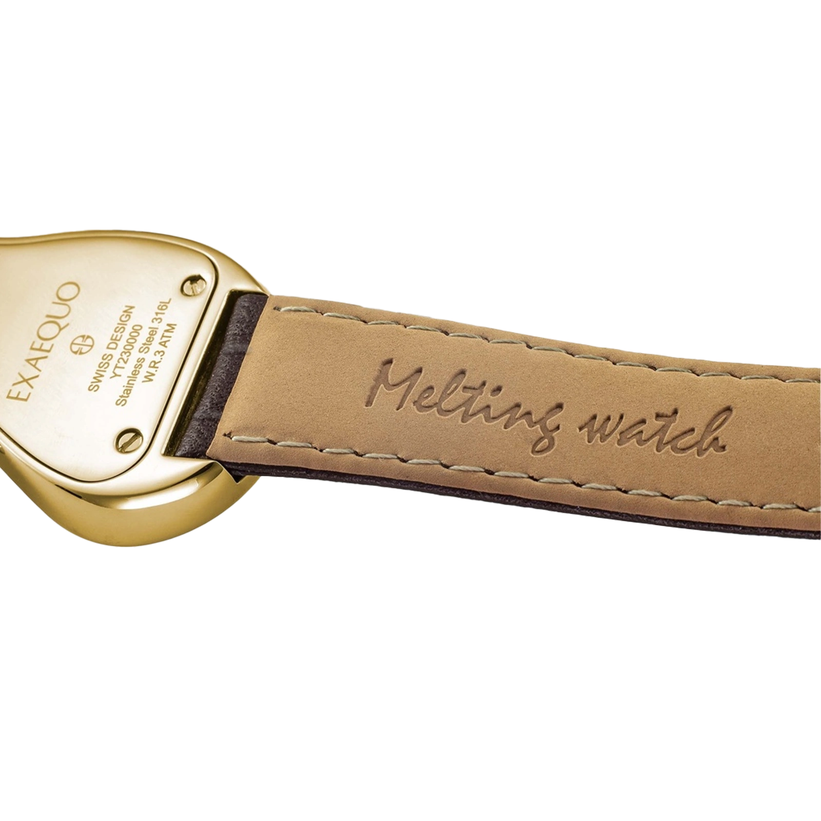 złoty zegarek rozlany salvador dali exaequo melting watch kwarcowy biała tarcza i brązowy pasek