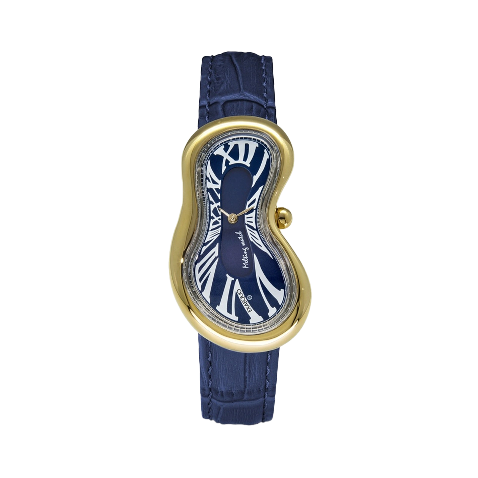 złoty zegarek rozlany salvador dali exaequo melting watch kwarcowy niebieski z niebieskim paskiem aligator