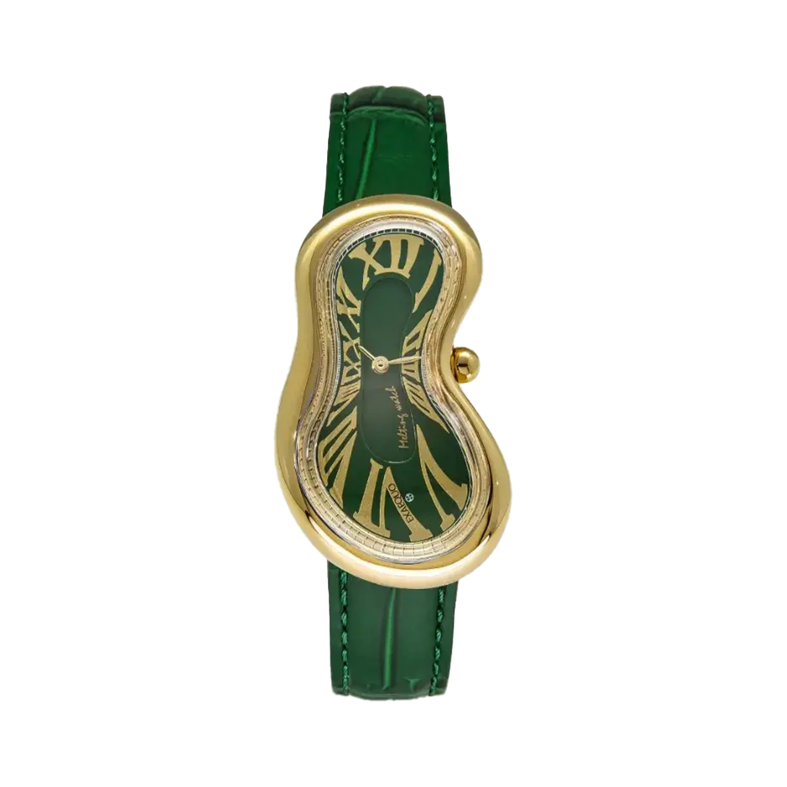 złoty zegarek rozlany salvador dali exaequo melting watch kwarcowy zielony z zielonym paskiem aligator