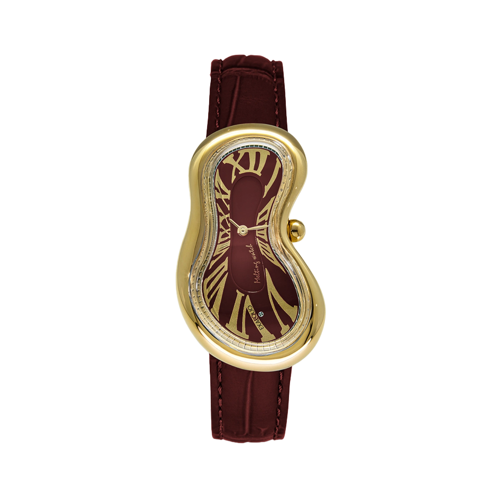 złoty zegarek rozlany salvador dali exaequo melting watch kwarcowy bordowa tarcza i bordowy pasek 