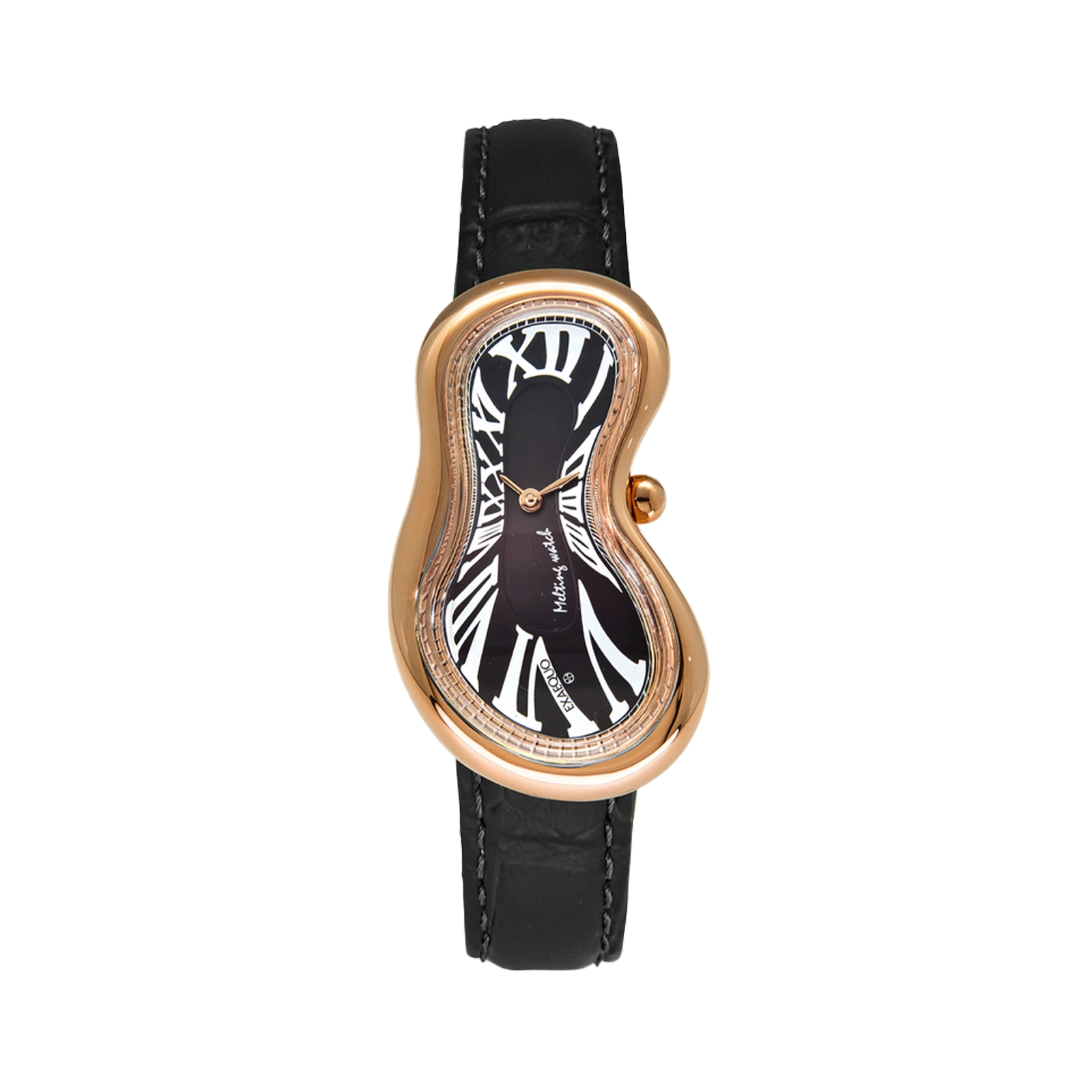 różowo złoty zegarek rozlany salvador dali exaequo melting watch kwarcowy czarna tarcza i czarny pasek