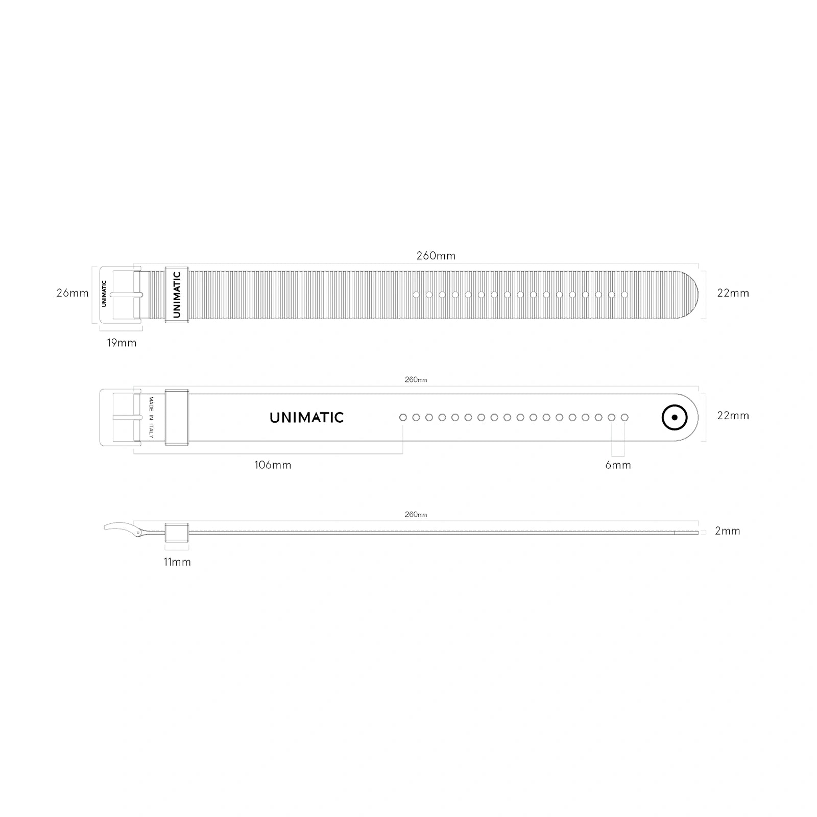 wymiary jednoczęściowego paska unimatic tpu