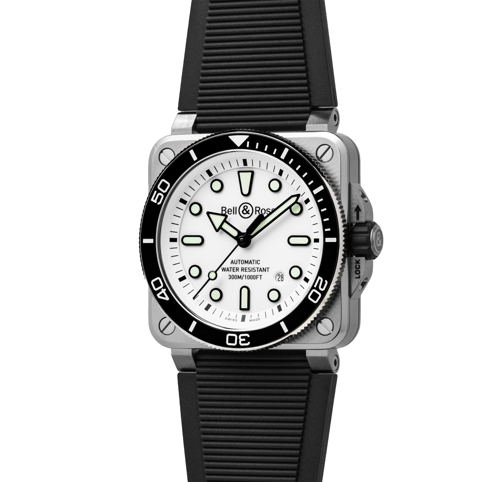 zegarek stalowy automatyczny BELL&ROSS BR-03 Diver White Steel BR03A-D-WH-ST/SRB