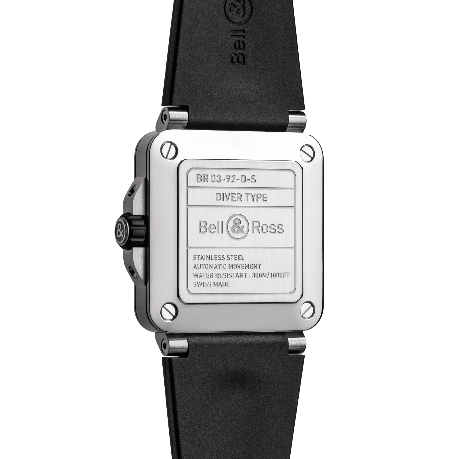 zegarek stalowy automatyczny BELL&ROSS BR-03 Diver White Steel BR03A-D-WH-ST/SRB od tyłu