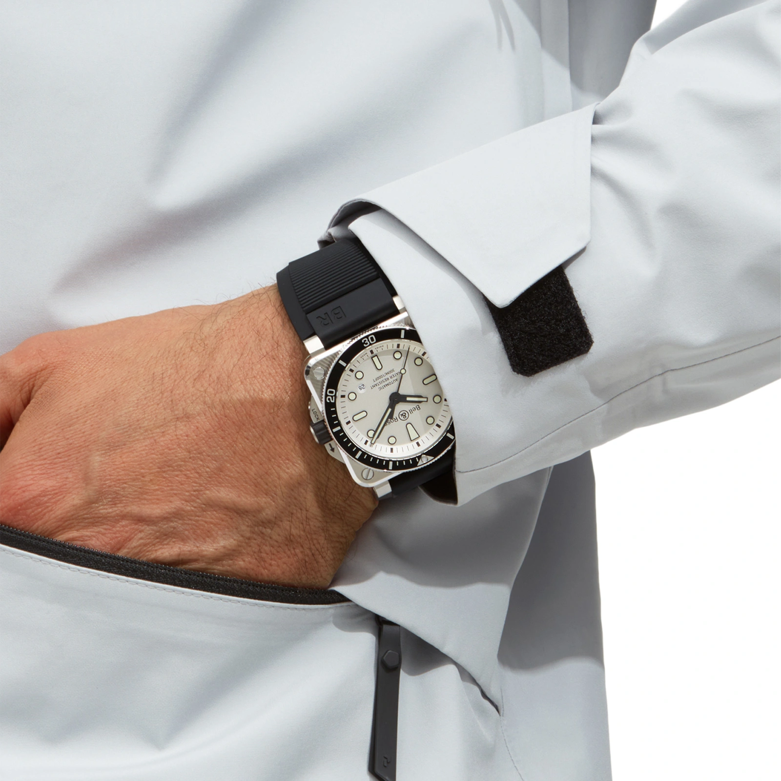 zegarek stalowy automatyczny BELL&ROSS BR-03 Diver White Steel BR03A-D-WH-ST/SRB