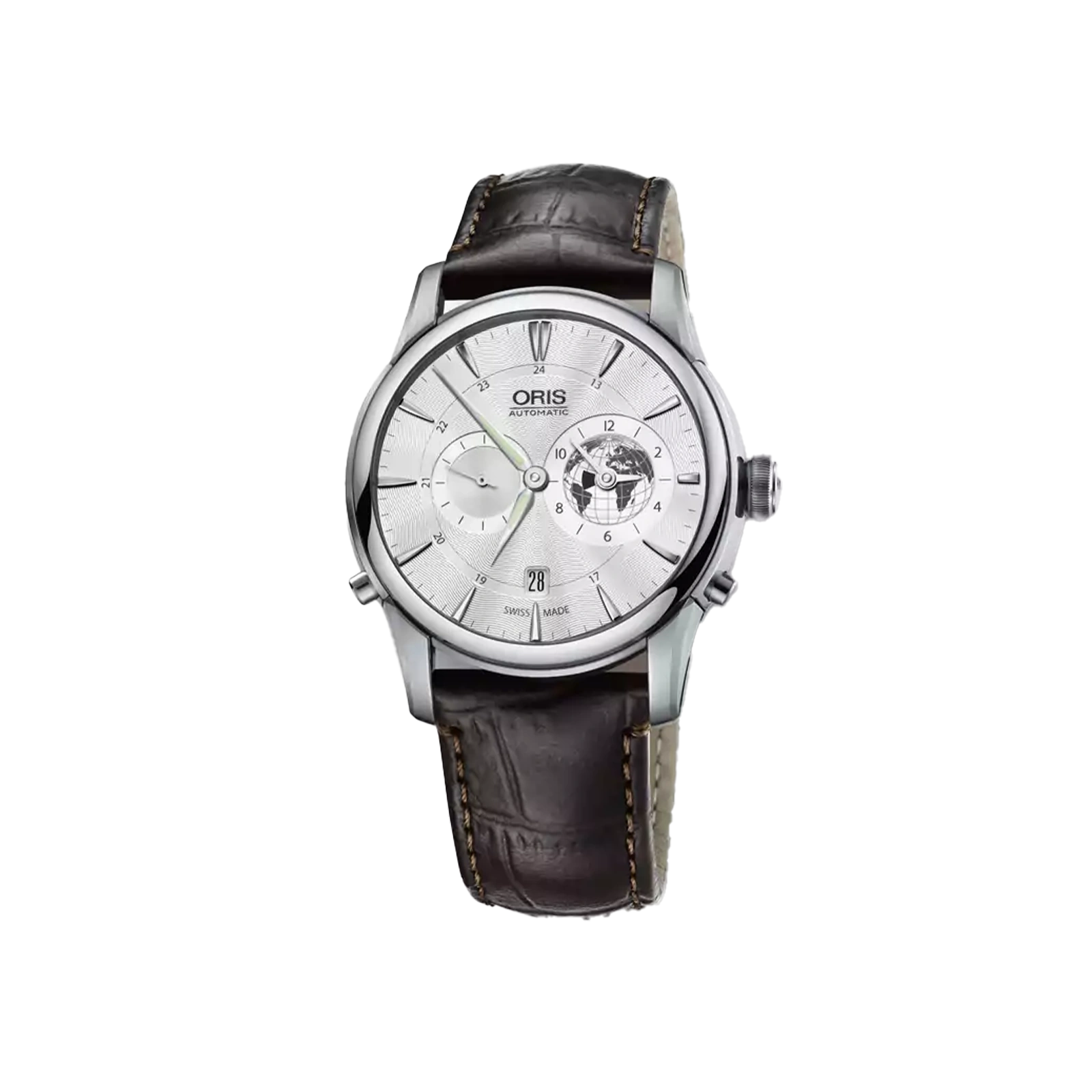 zegarek klasyczny automatyczny stalowy Oris Artelier Greenwich Mean Time 01 690 7690 4081-Set LS Kroko Limited Edition NOS