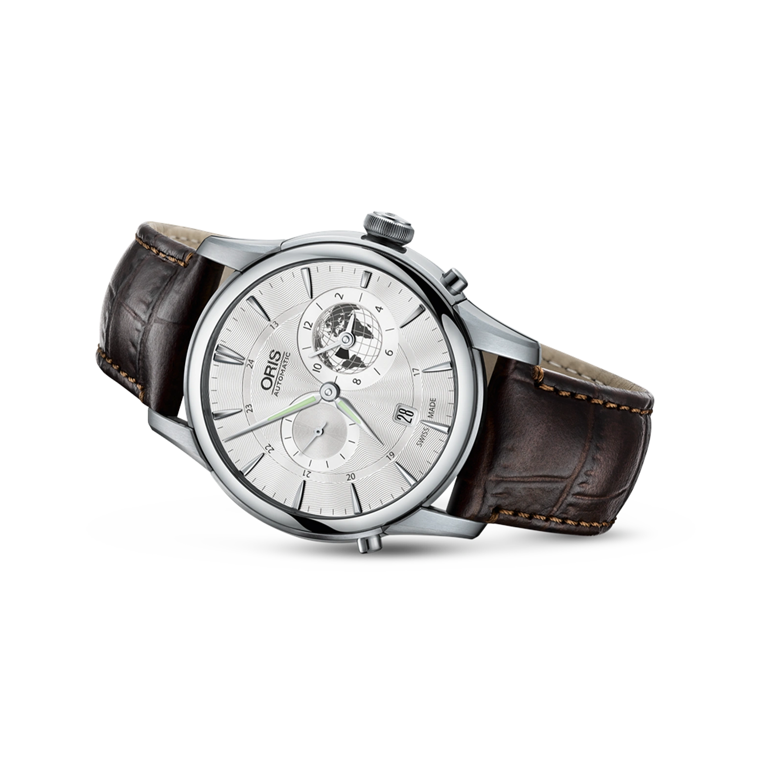 zegarek klasyczny automatyczny stalowy Oris Artelier Greenwich Mean Time 01 690 7690 4081-Set LS Kroko Limited Edition NOS